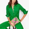 Bags-Boden Fringe Raffia Clutch- Pink/Green
