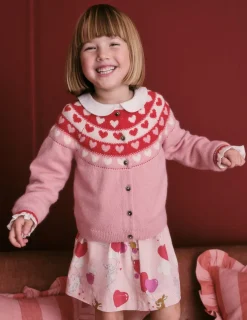 Sweaters & Cardigans-Boden Fun Fair Isle Cardigan-Almond Pink Hearts AlmondPinkHearts