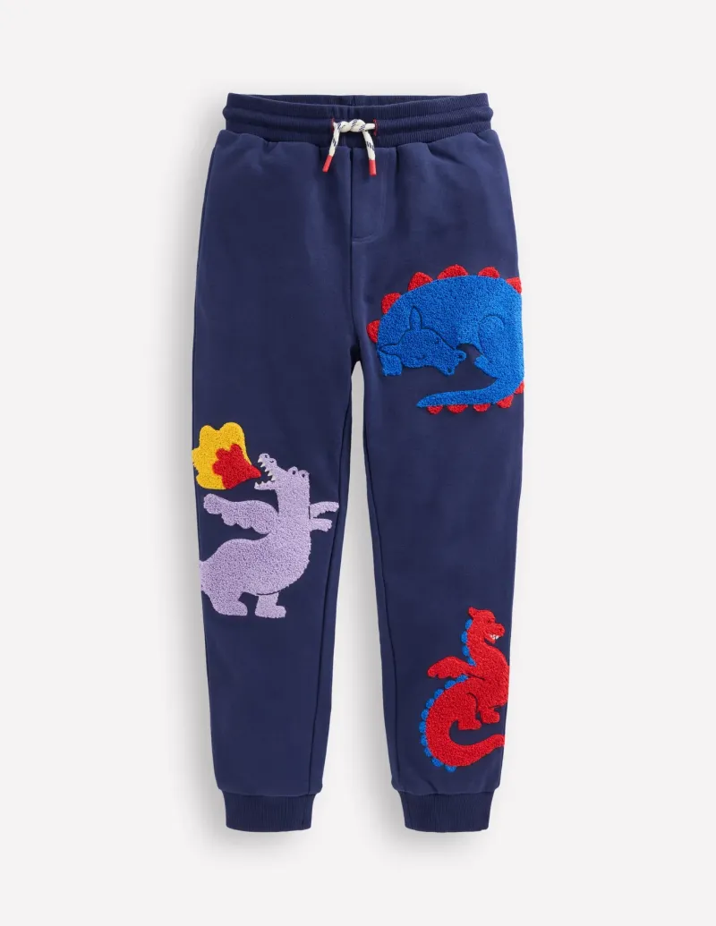 Joggers & Sweatpants-Boden Fun Joggers-Starboard Blue Boucle Dragon StarboardBlueBoucleDragon