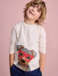 Tops, T-Shirts & Polos-Boden Fun Superstitch Grid T-Shirt-Oatmeal Marl Janet OatmealMarlJanet
