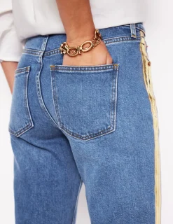 Jeans-Boden Girlfriend Jeans-Metallic Gold Side Stripe MetallicGoldSideStripe