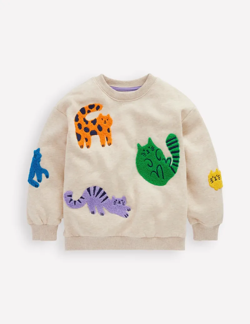 Sweatshirts & Hoodies | Tops & T-Shirts-Boden Graphic Boucle Sweatshirt-Oatmeal Marl Cats OatmealMarlCats