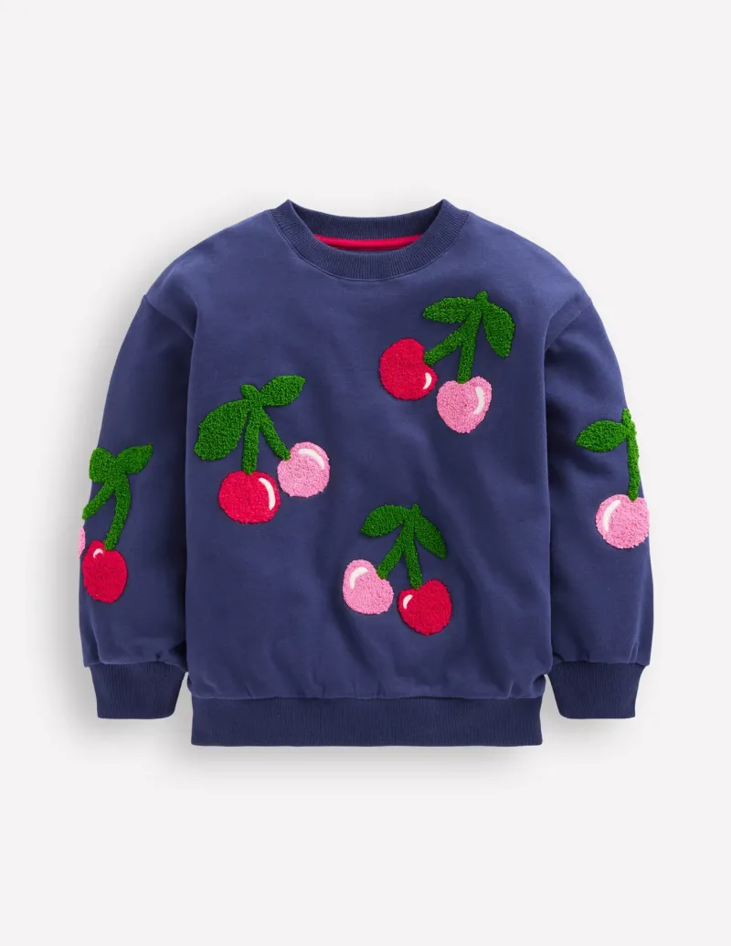 Sweatshirts & Hoodies | Tops & T-Shirts-Boden Graphic Boucle Sweatshirt-Starboard Blue Cherries StarboardBlueCherries