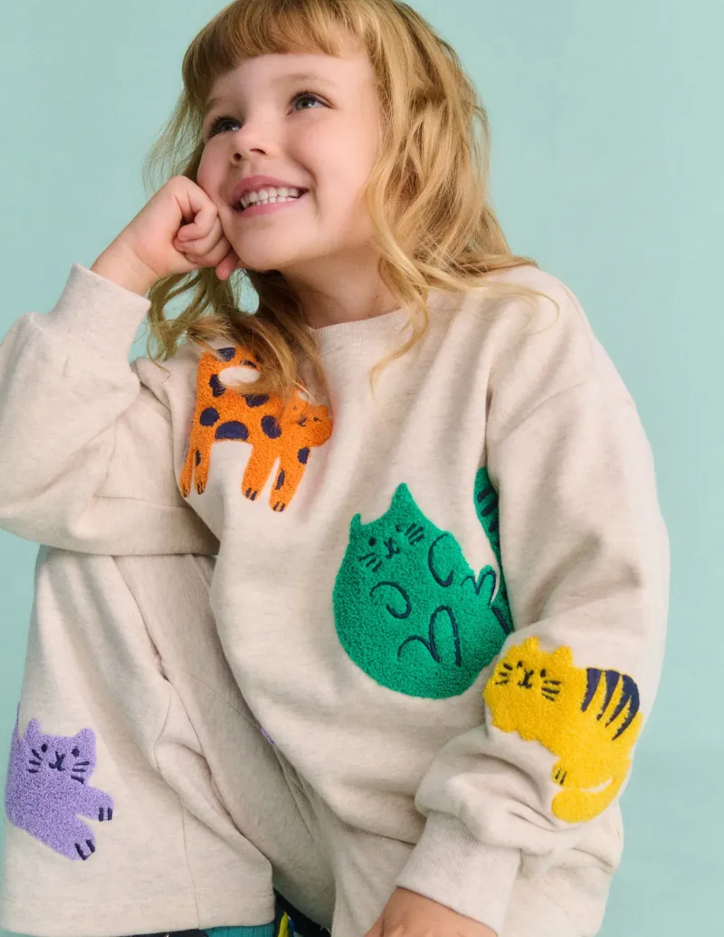 Sweatshirts & Hoodies | Tops & T-Shirts-Boden Graphic Boucle Sweatshirt-Oatmeal Marl Cats OatmealMarlCats