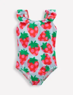 Swimwear & Beachwear-Boden Hallie Frill Strap Swimsuit-Misty Blue Strawberry MistyBlueStrawberry