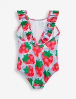 Swimwear & Beachwear-Boden Hallie Frill Strap Swimsuit-Misty Blue Strawberry MistyBlueStrawberry