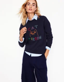 Tops & Blouses | Nightwear & Lougewear-Boden Hannah Embroidered Sweatshirt-Navy, Conversational Navy,Conversational
