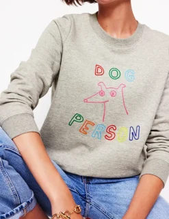Tops & Blouses | Nightwear & Lougewear-Boden Hannah Embroidered Sweatshirt-Grey Marl, Dog Person GreyMarl,DogPerson