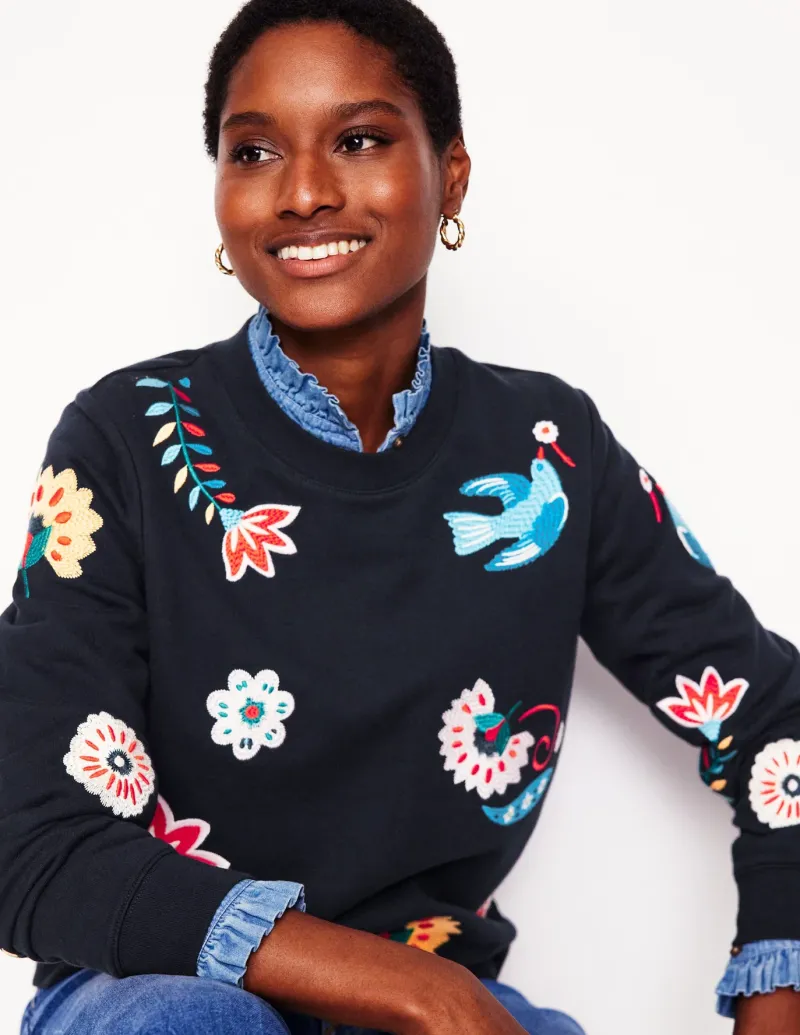Tops & Blouses | Nightwear & Lougewear-Boden Hannah Embroidered Sweatshirt-Navy, Conversational Navy,Conversational