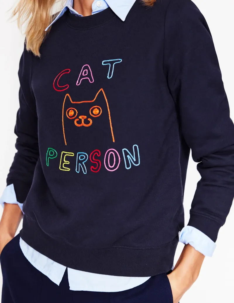 Tops & Blouses | Nightwear & Lougewear-Boden Hannah Embroidered Sweatshirt-Navy, Conversational Navy,Conversational