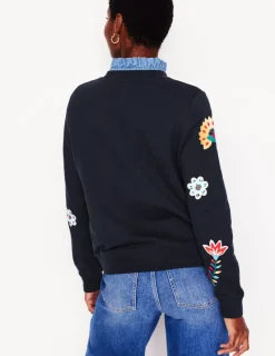 Tops & Blouses | Nightwear & Lougewear-Boden Hannah Embroidered Sweatshirt-Navy, Conversational Navy,Conversational