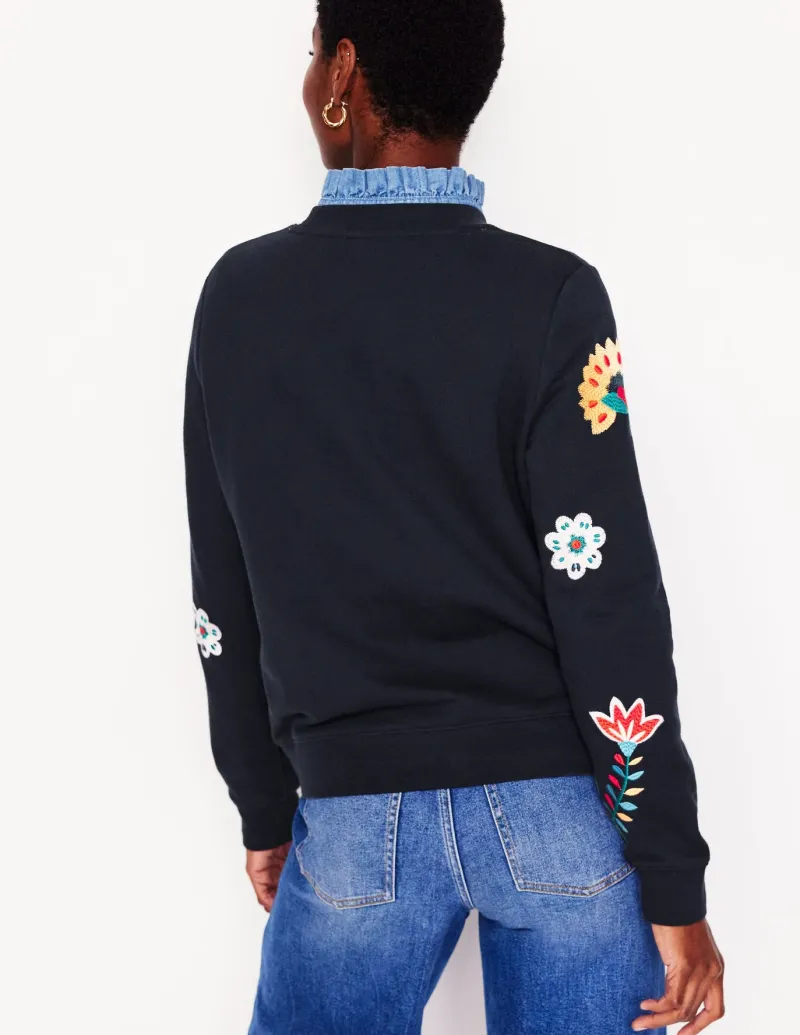 Tops & Blouses | Nightwear & Lougewear-Boden Hannah Embroidered Sweatshirt-Navy, Conversational Navy,Conversational