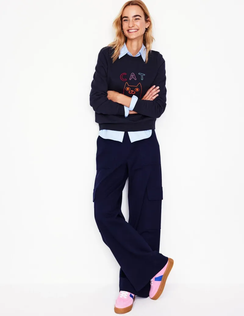 Tops & Blouses | Nightwear & Lougewear-Boden Hannah Embroidered Sweatshirt-Navy, Conversational Navy,Conversational