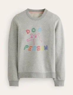 Tops & Blouses | Nightwear & Lougewear-Boden Hannah Embroidered Sweatshirt-Grey Marl, Dog Person GreyMarl,DogPerson