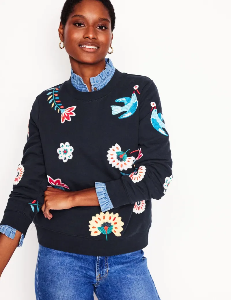 Tops & Blouses | Nightwear & Lougewear-Boden Hannah Embroidered Sweatshirt-Navy, Conversational Navy,Conversational