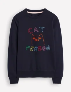 Tops & Blouses | Nightwear & Lougewear-Boden Hannah Embroidered Sweatshirt-Navy, Conversational Navy,Conversational