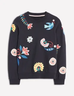 Tops & Blouses | Nightwear & Lougewear-Boden Hannah Embroidered Sweatshirt-Navy, Conversational Navy,Conversational