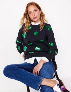 Tops & Blouses | Nightwear & Lougewear-Boden Hannah Printed Sweatshirt-Navy, Green Spot Navy,GreenSpot