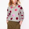 Tops & Blouses | Nightwear & Lougewear-Boden Hannah Printed Sweatshirt-Grey Marl, Pink Spot GreyMarl,PinkSpot