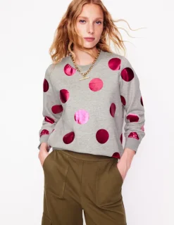 Tops & Blouses | Nightwear & Lougewear-Boden Hannah Printed Sweatshirt-Grey Marl, Pink Spot GreyMarl,PinkSpot