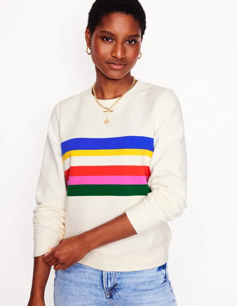 Tops & Blouses | Nightwear & Lougewear-Boden Hannah Printed Sweatshirt-Ivory, Multi Stripe Ivory,MultiStripe