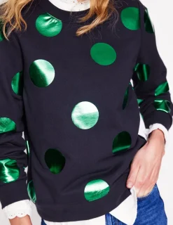 Tops & Blouses | Nightwear & Lougewear-Boden Hannah Printed Sweatshirt-Navy, Green Spot Navy,GreenSpot
