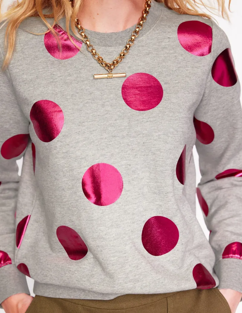 Tops & Blouses | Nightwear & Lougewear-Boden Hannah Printed Sweatshirt-Grey Marl, Pink Spot GreyMarl,PinkSpot
