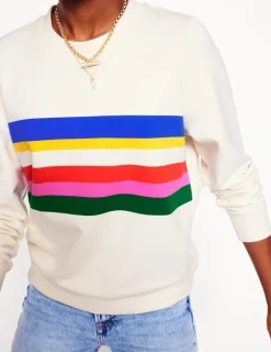 Tops & Blouses | Nightwear & Lougewear-Boden Hannah Printed Sweatshirt-Ivory, Multi Stripe Ivory,MultiStripe