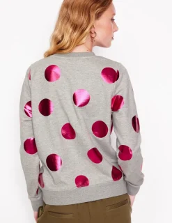 Tops & Blouses | Nightwear & Lougewear-Boden Hannah Printed Sweatshirt-Grey Marl, Pink Spot GreyMarl,PinkSpot