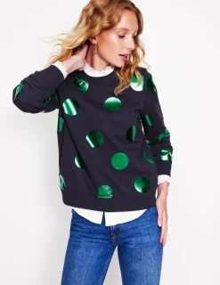 Tops & Blouses | Nightwear & Lougewear-Boden Hannah Printed Sweatshirt-Navy, Green Spot Navy,GreenSpot