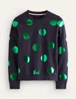 Tops & Blouses | Nightwear & Lougewear-Boden Hannah Printed Sweatshirt-Navy, Green Spot Navy,GreenSpot