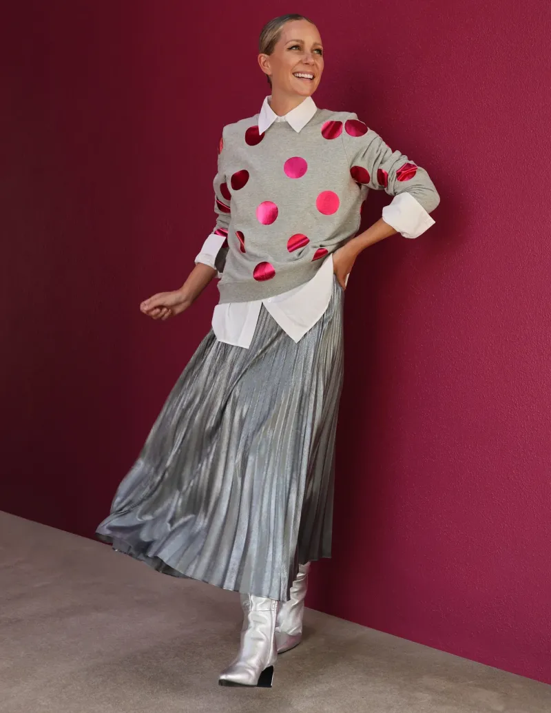 Tops & Blouses | Nightwear & Lougewear-Boden Hannah Printed Sweatshirt-Grey Marl, Pink Spot GreyMarl,PinkSpot