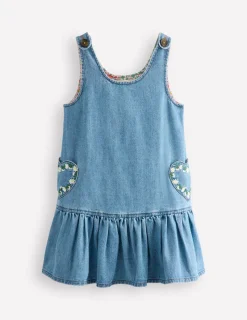 Dresses-Boden Heart Pocket Pinafore Dress-Mid Vintage Denim Daisies MidVintageDenimDaisies