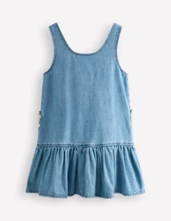 Dresses-Boden Heart Pocket Pinafore Dress-Mid Vintage Denim Daisies MidVintageDenimDaisies
