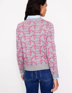 Sweaters & Cardigans-Boden Heather Jacquard Sweater-Grey Marl, Pink Sausage Dog GreyMarl,PinkSausageDog