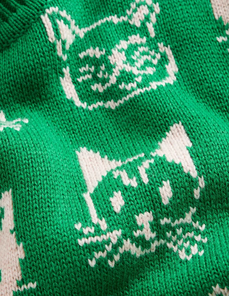 Sweaters & Cardigans-Boden Heather Jacquard Sweater-Rich Emerald Green, Cats RichEmeraldGreen,Cats