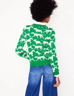 Sweaters & Cardigans-Boden Heather Jacquard Sweater-Sapling Green, Dogs SaplingGreen,Dogs