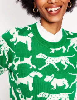 Sweaters & Cardigans-Boden Heather Jacquard Sweater-Sapling Green, Dogs SaplingGreen,Dogs
