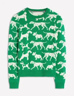 Sweaters & Cardigans-Boden Heather Jacquard Sweater-Sapling Green, Dogs SaplingGreen,Dogs