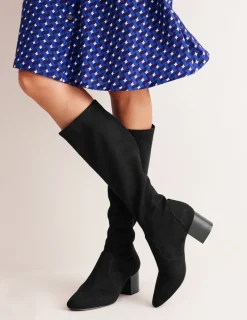 Heels | Boots-Boden Heeled Stretch Knee Boots- Black