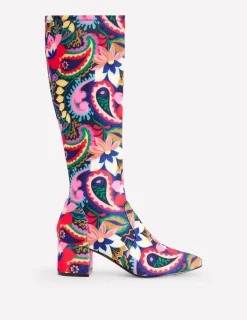 Heels | Boots-Boden Heeled Stretch Knee Boots-Multi, Botanical Paisley Multi,BotanicalPaisley