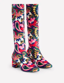 Heels | Boots-Boden Heeled Stretch Knee Boots-Multi, Botanical Paisley Multi,BotanicalPaisley