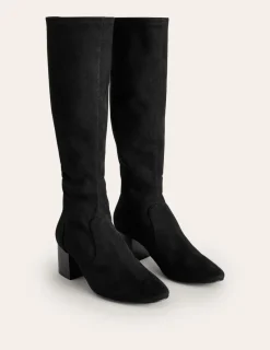 Heels | Boots-Boden Heeled Stretch Knee Boots- Black