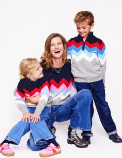 Sweaters & Cardigans-Boden Heritage Half-Zip Sweater-Grey Marl Chevron GreyMarlChevron