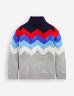 Sweaters & Cardigans-Boden Heritage Half-Zip Sweater-Grey Marl Chevron GreyMarlChevron