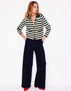Sweaters & Cardigans-Boden Holly Collared Knitted Jacket-Navy/ Ivory Navy/Ivory