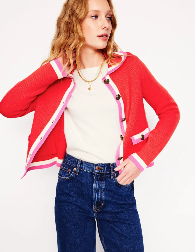 Sweaters & Cardigans-Boden Holly Collared Knitted Jacket-Strawberry Tart Red StrawberryTartRed