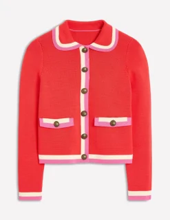 Sweaters & Cardigans-Boden Holly Collared Knitted Jacket-Strawberry Tart Red StrawberryTartRed