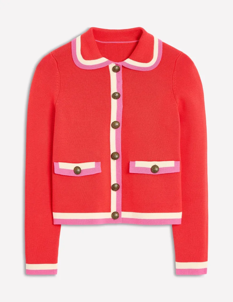 Sweaters & Cardigans-Boden Holly Collared Knitted Jacket-Strawberry Tart Red StrawberryTartRed