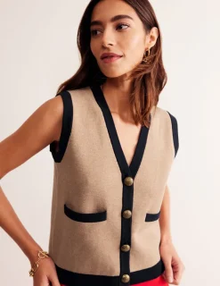 Sweaters & Cardigans-Boden Holly Knitted Waistcoat-Camel Melange CamelMelange